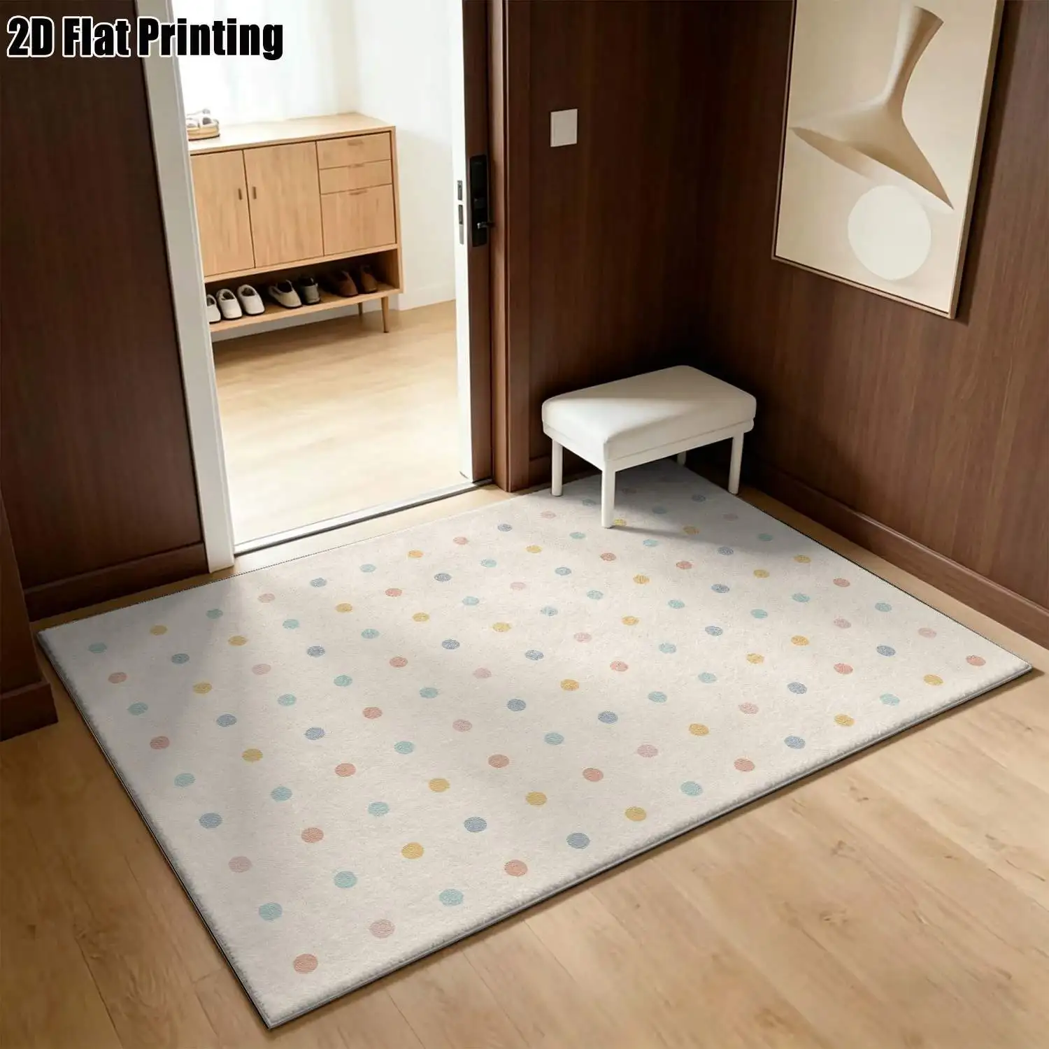 1Pc 2D Printed Colorful Polka Dot Nordic/Instagram Style Modern Minimalist Geometric Carpet Floor Mat, Multi-Size, Machine Washable, for Entrance, Dining Room, Foyer, Bedroom, Living Room Home Decoration