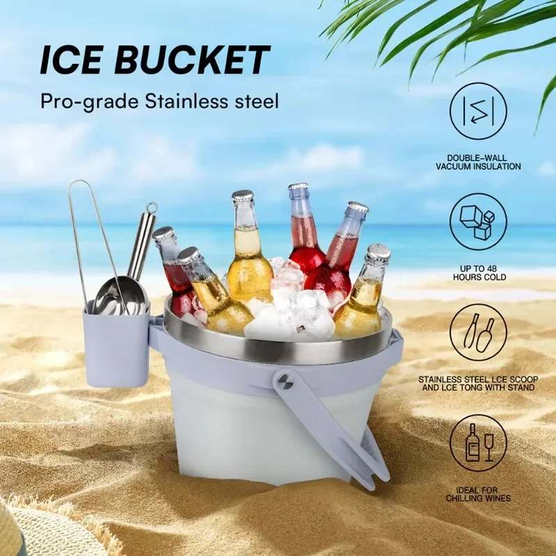 Wholesale Large 256oz Stainless Steel Ice Bucket with Lid  Double Wall Insulated Ice Bucket for Cocktail Bar and Parties