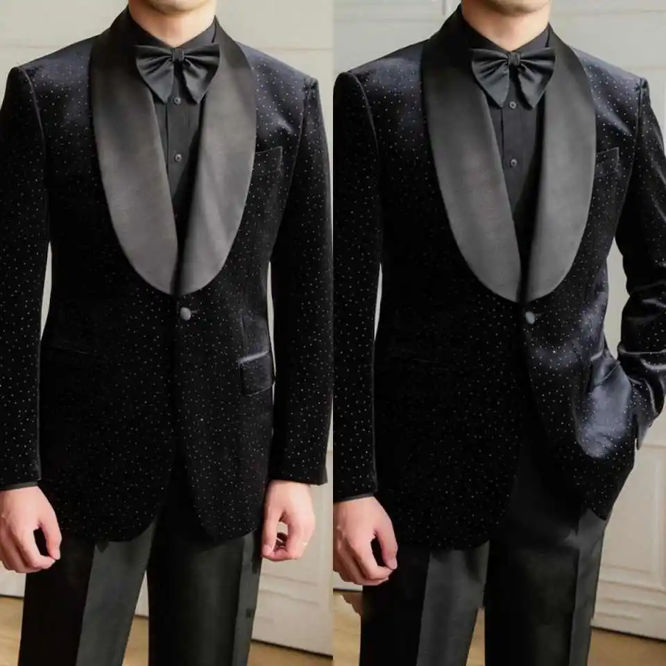 

Classic Men Wedding Tuxedos Shawl Lapel One Button Jacket Blazers Loose Fit Prom Male Party 2 Pieces Customized