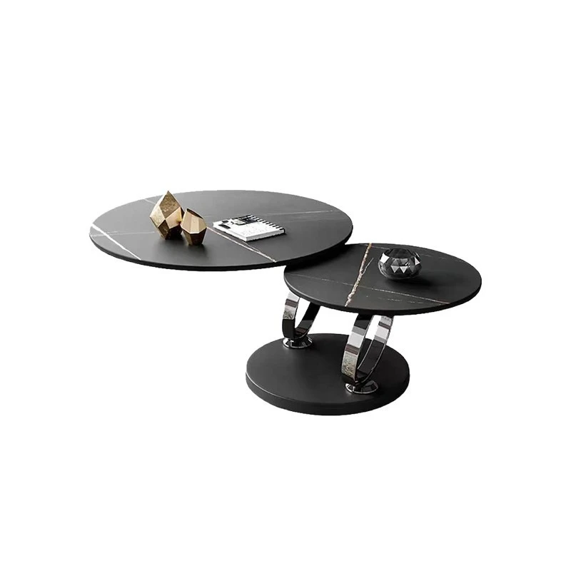 

Italian natural rock slab rotating coffee table, small apartment metal, modern living room household telescopic round tea table
