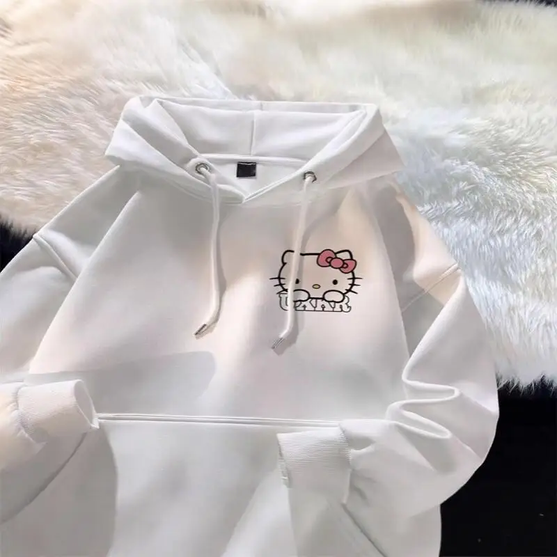 

Толстовка с капюшоном Hello Kitty и принтом, новая осенне-зимняя дизайнерская повседневная свободная куртка на флисовой подкладке, модная милая толстовка в стиле каваи