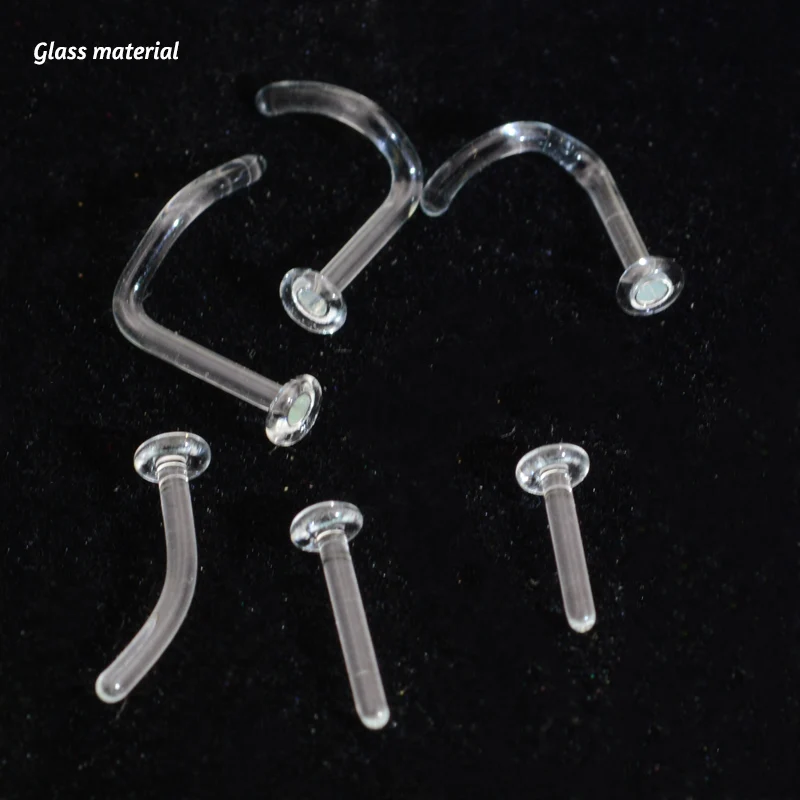 2Pcs 18G-10G Nose Retainer Pyrex Glass Nose Prong Nose Stud Rings Body Jewelry Nose Rings Nariz Earrings Nostril Piercings