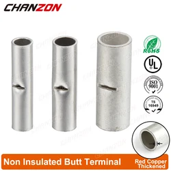 50PCS BN1.25 BN2 BN5.5 Tinned Red Copper Non Insulated Butt Joint Wire Connectors Crimp Splices Cable Sleeve Terminals 22-10Awg