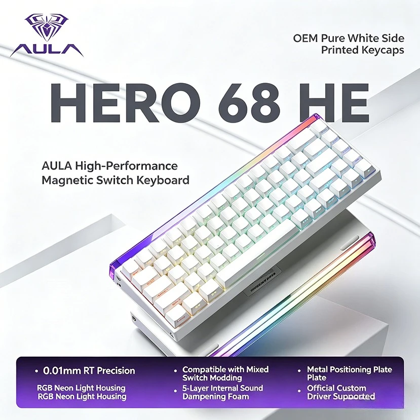AULA HERO 68HE Percent Magnetic Keyboard Magnet Axis Wired RT Custom Mechanical Keyboard RGB Backlit for Gaming Universal for PC
