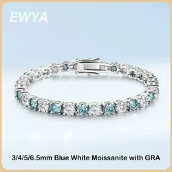 EWYA Full 3/4/5/6.5MM D Color Blue Green White Moissanite Tennis Bracelet for Men Women S925 Silver All Diamond Link Bracelets