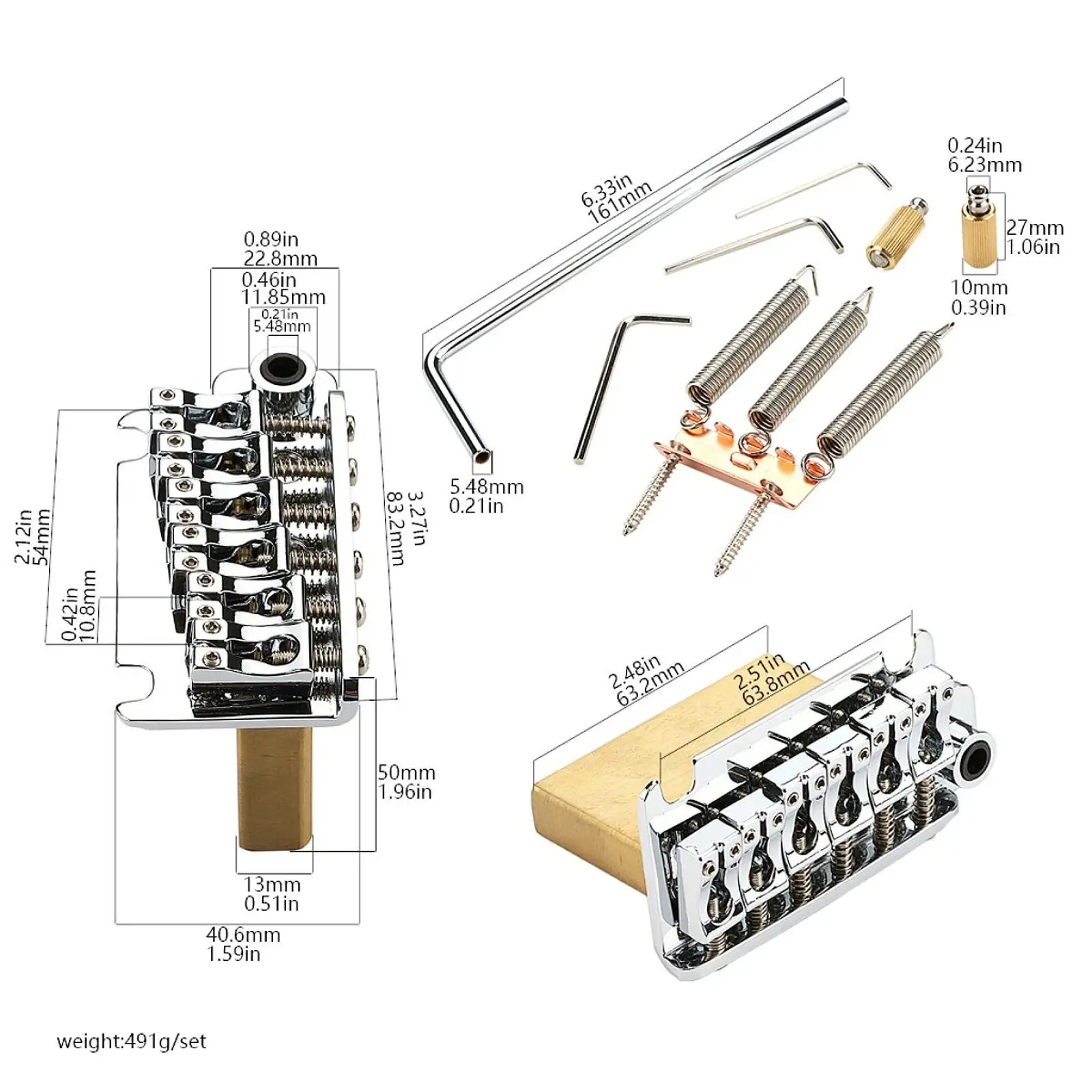 Tremolo สะพานและบล็อกทองเหลืองขนาดเต็มเครื่อง CNC พร้อมระบบ Tremolo อานพร้อมแถบสำหรับกีต้าร์ไฟฟ้า