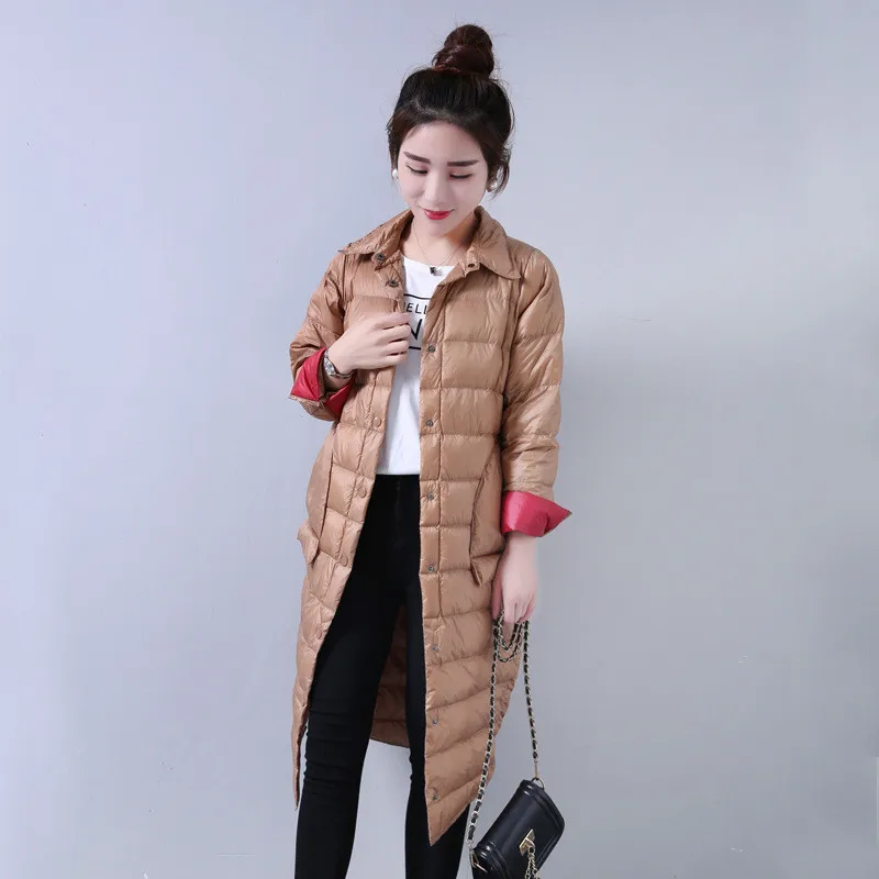 2022 Autumn Winter Women Midi Long Down Coat Ultra Light White Duck Down Jacket Parkas Female Slim Casual Warm Puffer Outwears