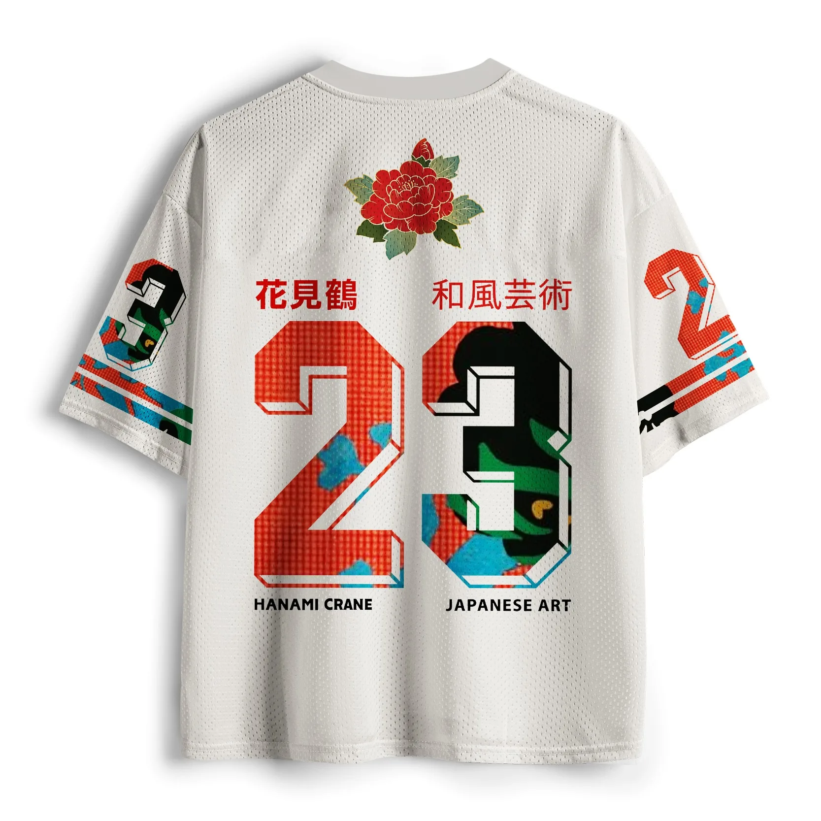 Retro Art  Ukiyo-e Red-Crowned Crane V Neck Mesh Tee Unisex 3D All Over Print Short Sleeve Tee Streetwear Daily Casual Outfit