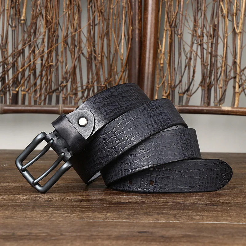 

Men's Retro Personality Trend Crack Double Pin Buckle Genuine Leather Belt Denim Casual Belt