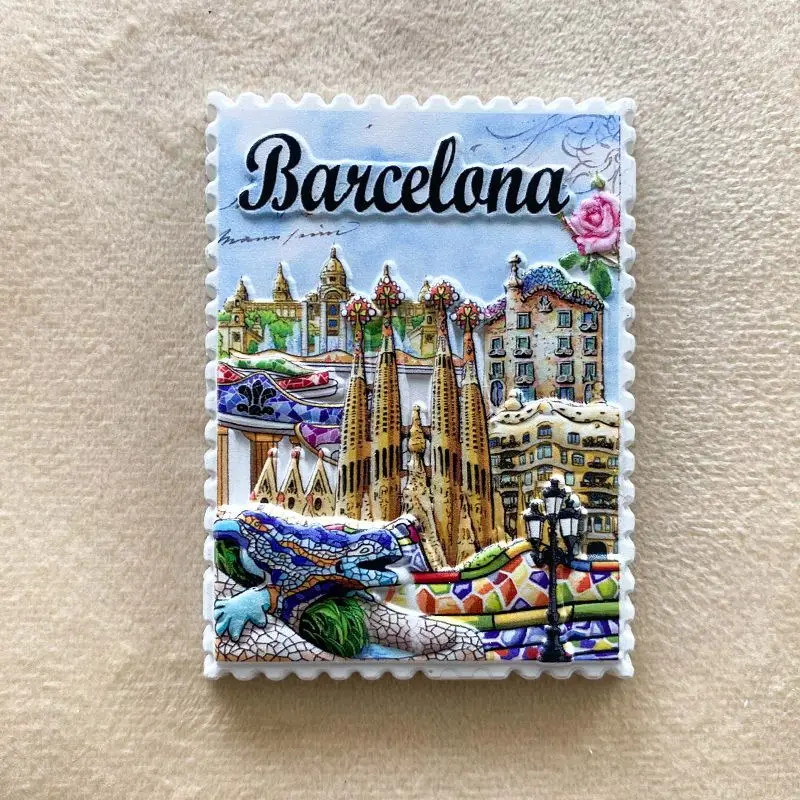 

Barcelona Architectural Landmark Cultural and Creative Home Decoration Stamps3dPainted Refrigerator Magnet Travel Souvenirs