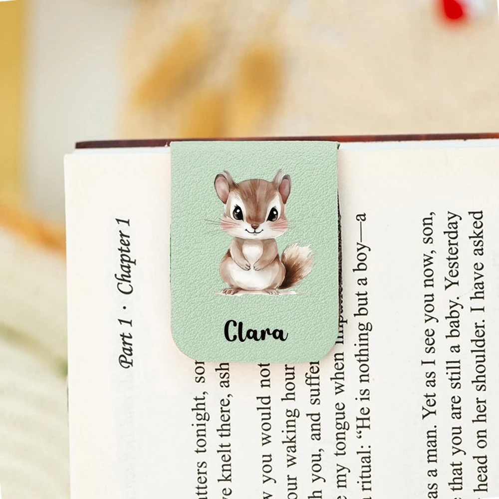 1PC Cool Squirrel Customized Name Print Softpink Magnetic Book Clamp For Girl Gifts