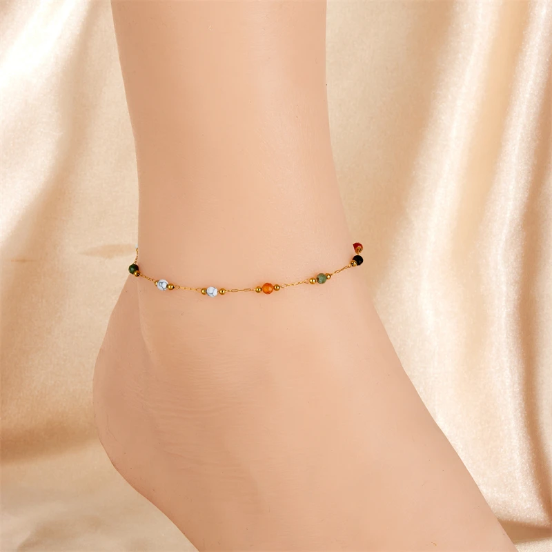 DIEYURO 316L Edelstahl Natürliche Farbige Perlen Halskette Armband Fußkettchen für Damen 2024 Neuer Trend Nicht-verblassendes Schmuckset