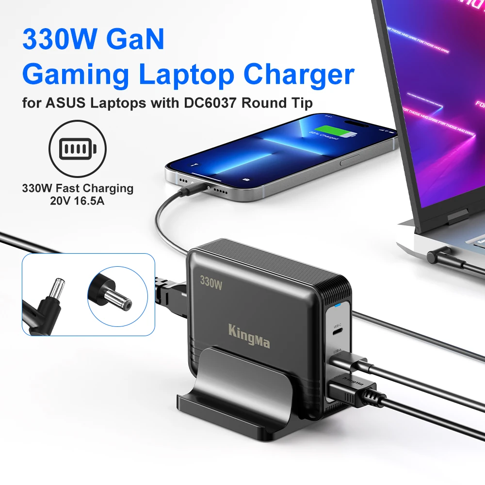 Imagem -02 - Carregador Portátil Gan para Laptops de Engenharia e Jogos Asus Rog Strix Scar 18 330w Compatível com Gx650p G733p G733 G814