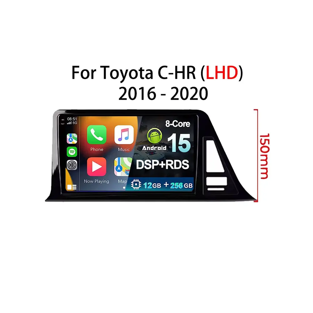 Android 15 2K QLED Carplay Auto Für Toyota C-HR CHR 2016-2020 LHD Auto Radio Multimedia Video Player navigation GPS 4G WIFI BT