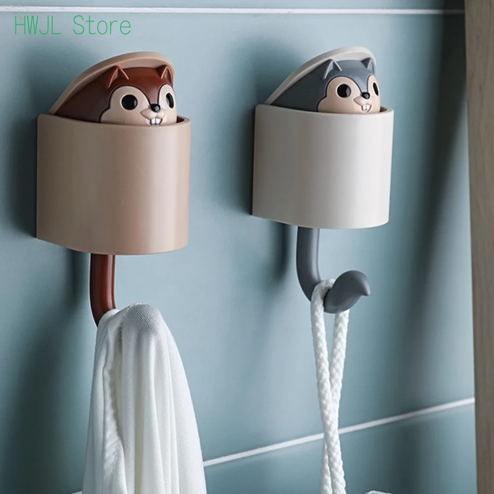 Creative Home Decor Cartoon Animal Squirrel Head Hiding Storage Bathroom Kitchen Hanging Hook Pasting Wall Hooks Children Gift