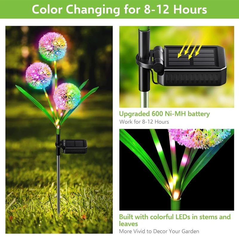 1/3 heads Solar Dandelion Lamp LED Waterproof Environmental Lamp, Suitable for Lawn, Garden, Passage, Villa Courtyard Decoration