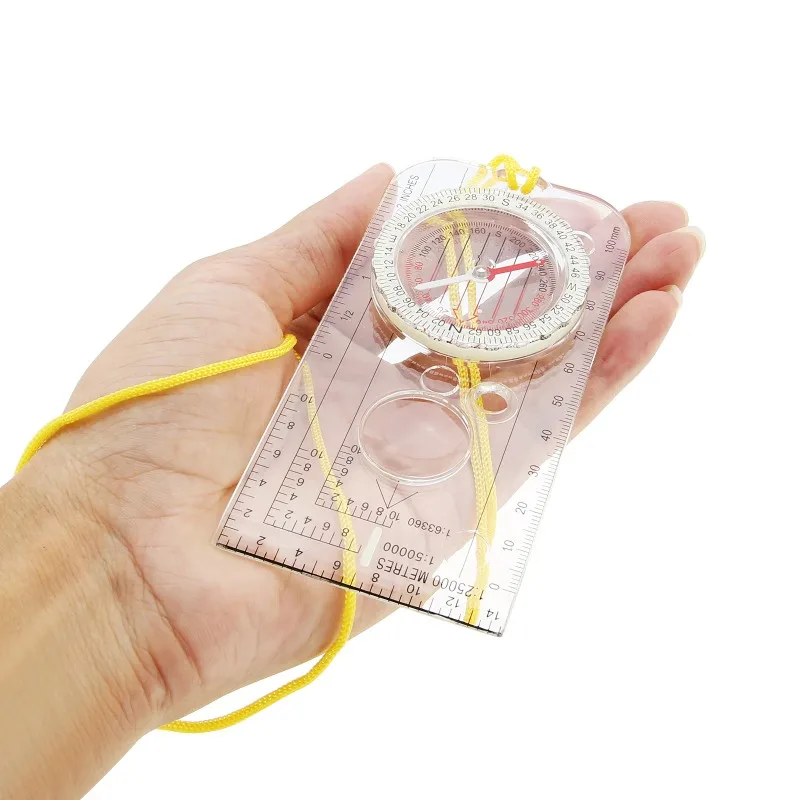 

Portable multifunctional tool suitable for outdoor hiking and camping survival, compass, map ruler, luminous characteristics