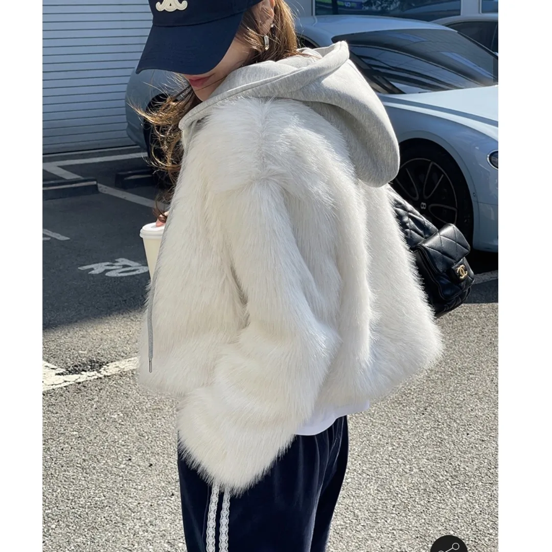 Cardigan con Cappuccio Oversize da Donna in Ecopelliccia, Stile Coreano, Comodo e Casual per Primavera e Autunno