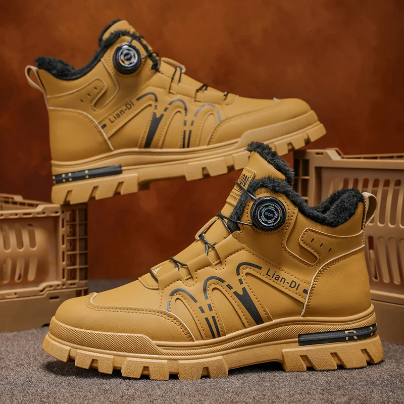 

Зимние утепленные ботинки на толстой подошве с флисовой подкладкой, теплые высокие модные уличные снегоступы, универсальные мужские ботинки в корейском стиле