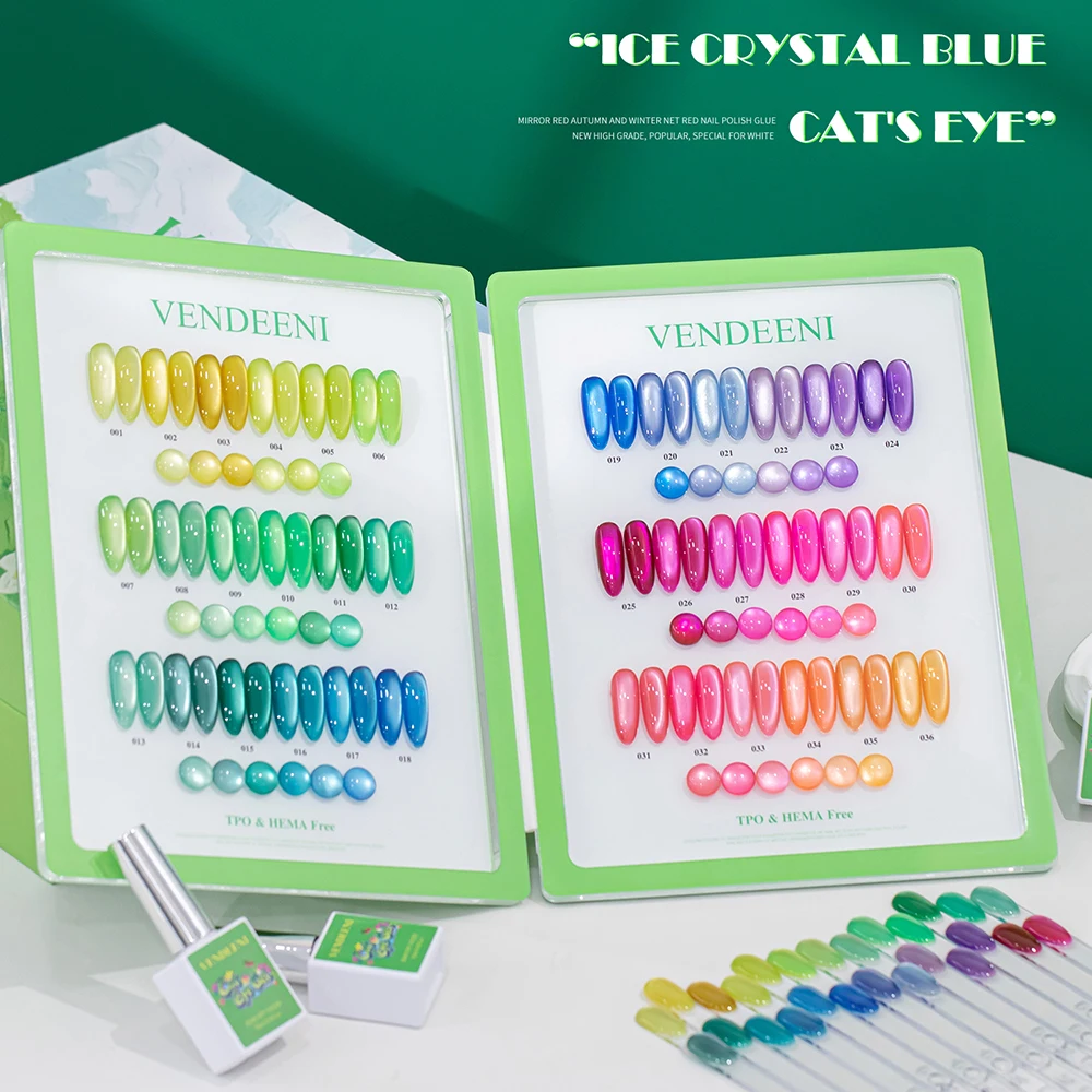 

Vendeeni 36 Colors/set Red Green Yellow Crystal Cat Eye Gel Nail Polish Candy Color Nail Varnish With Color Card TPO/HEMA FREE