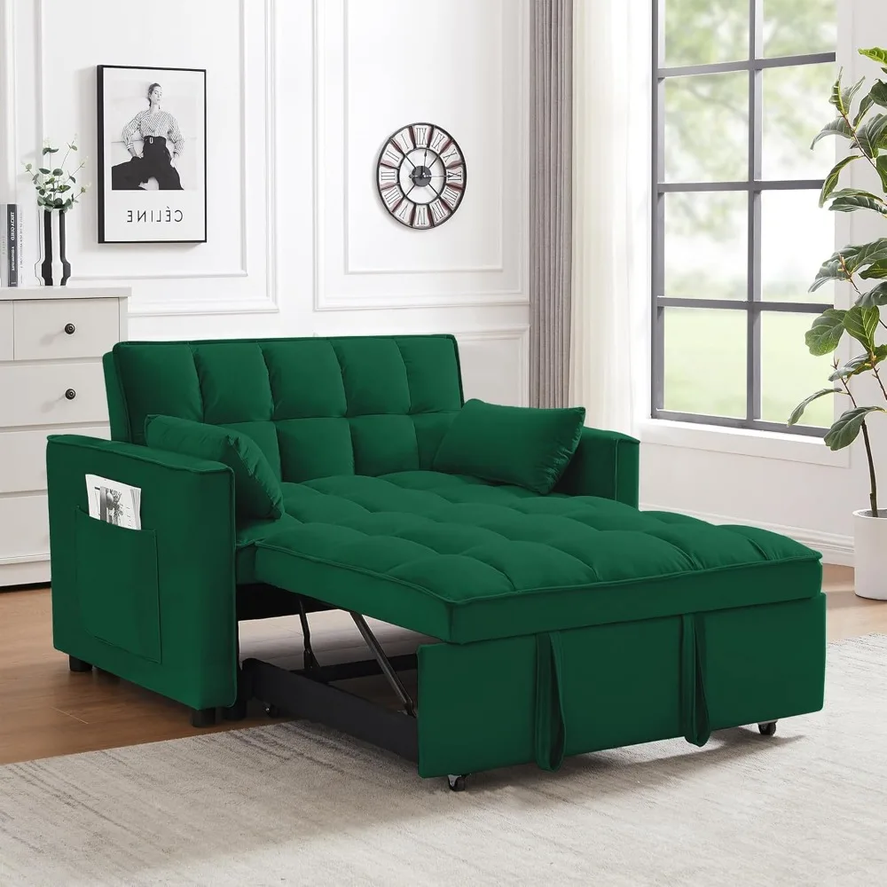 

53.26 Inch Convertible Sofa Bed,3-in-1 Sofa with Pull-Out Bed,3 Adjustable Positions Backrest and Side Pocket,Velvet for Living