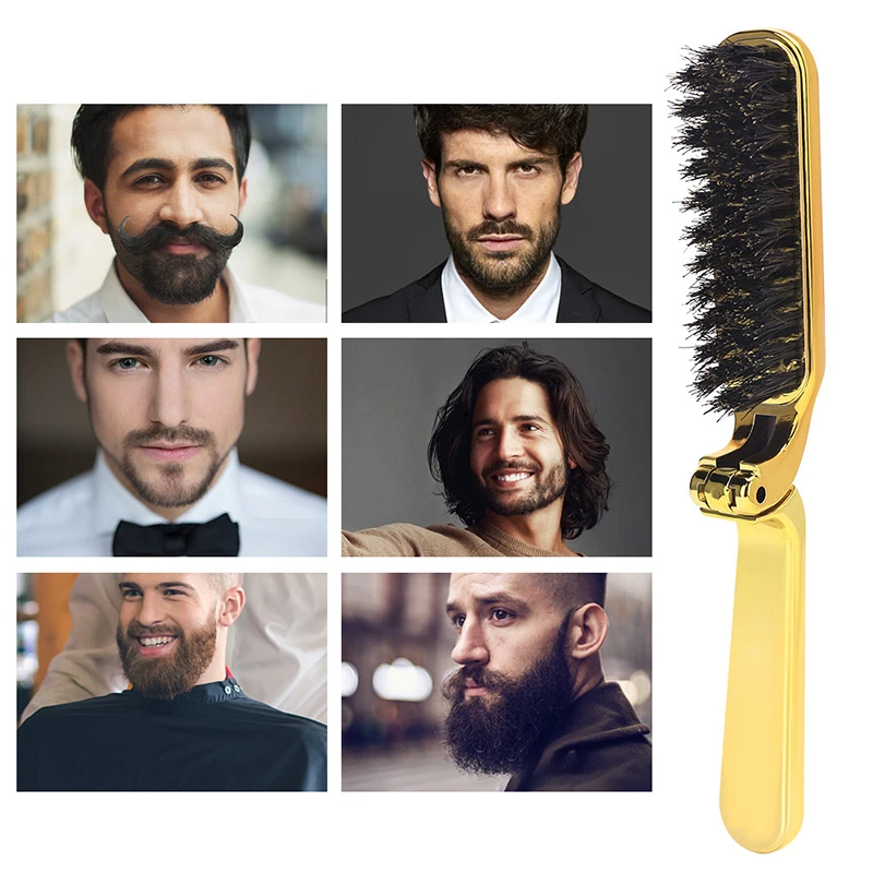 New Folding Soft Bristle Beard Brush Hairdressing Hair Styling Comb Beard Men‘s Shaving Brush Collapsible Pocket Hair Brush