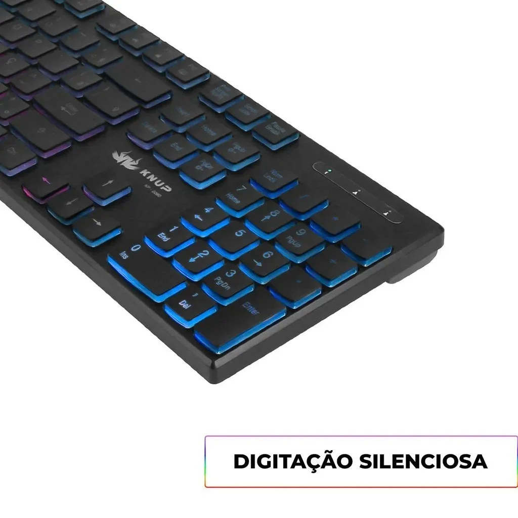 Teclado Ergonomaiico Silencioso Retroiluminazione Led RGB USB