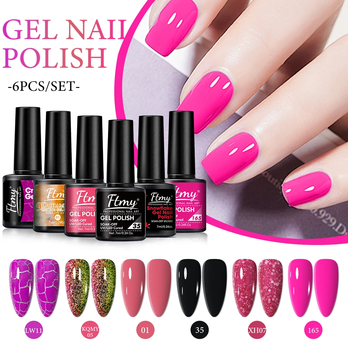 Set de decoración de uñas de 6 piezas, nueva moda con purpurina, acabado mate, redondo, sin fragancia, pegatinas para uñas para salones de uñas