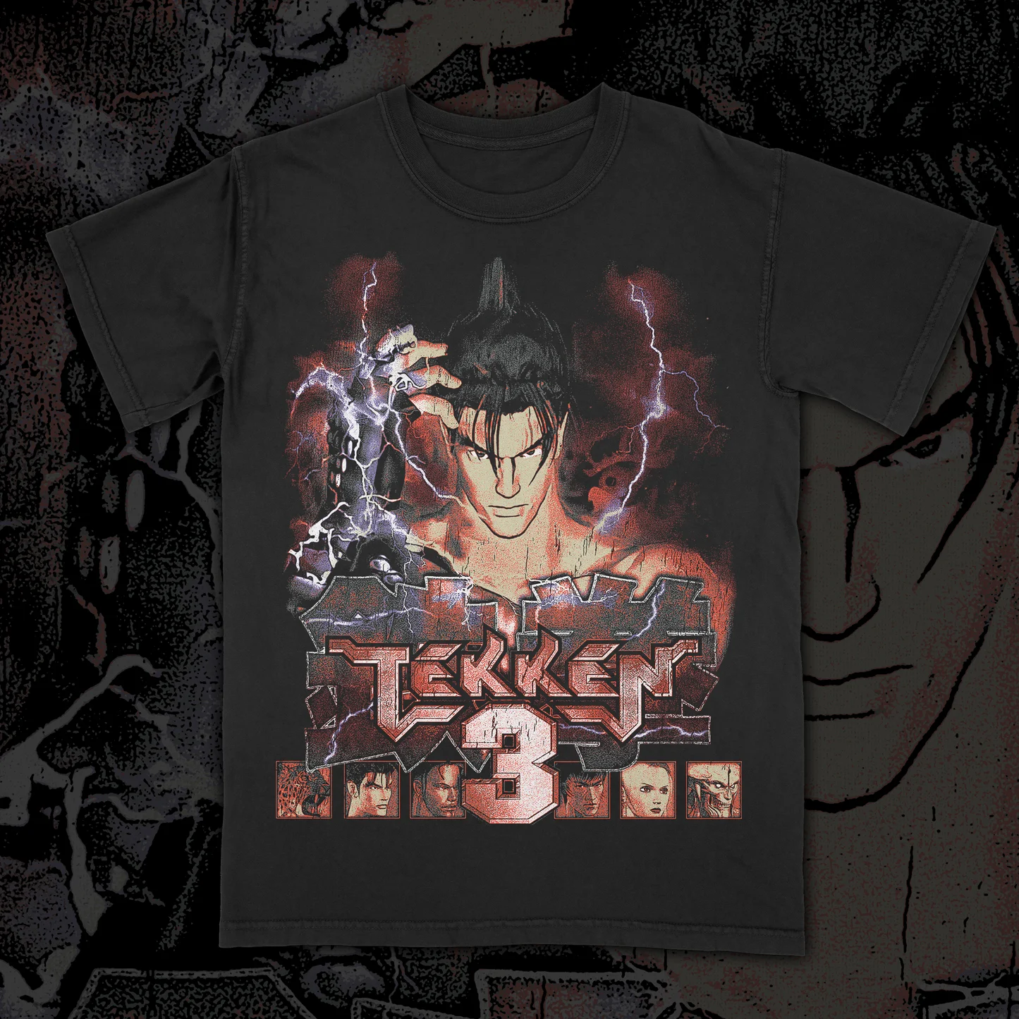 Camiseta Tekken 3 para hombre, camiseta gráfica de Jin Kazama Lightning, ropa informal Vintage de manga corta, Top de gran tamaño