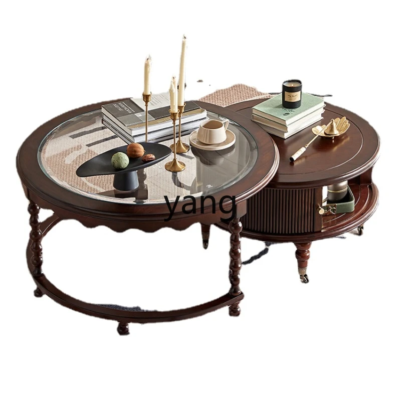 

CX Retro round Solid Wood Tea Table Combination Living Room Home Small Apartment Simple Modern