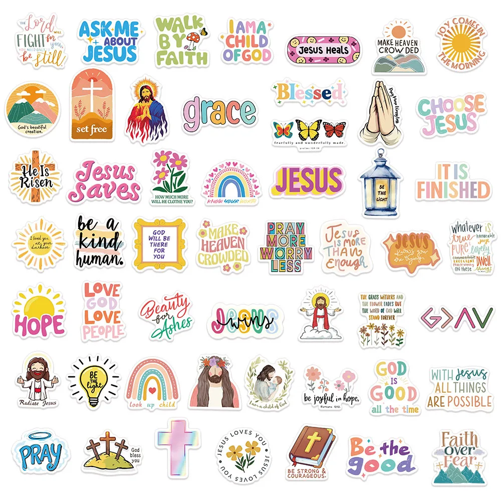 50 قطعة ملصقات يسوع المسيحية الدينية $ ملصقات الكتاب المقدس الآية ملصق الشارات المسيحية لزجاجات المياه هدايا الكمبيوتر المحمول