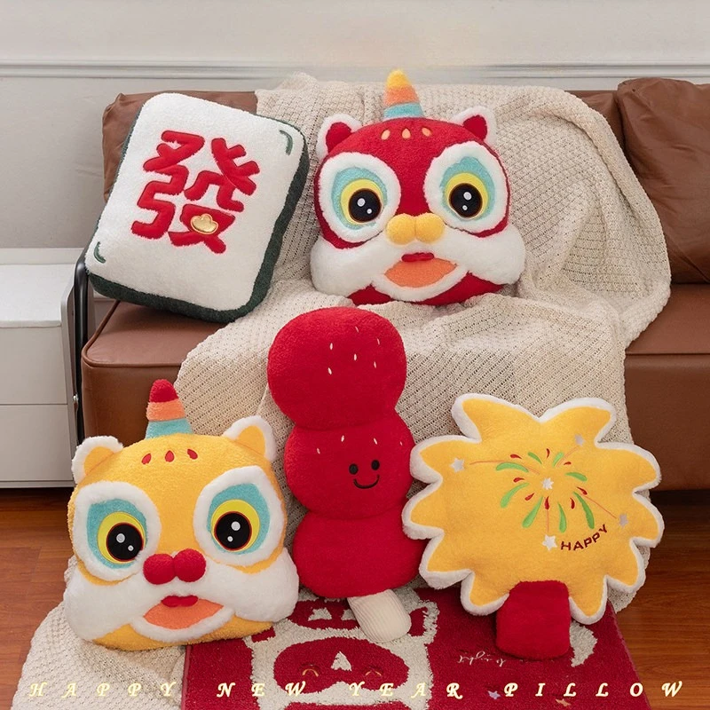 

Chinese New Year Firework Plush Throw Pillows Soft Stuffed Sleepping Pillow Room Car Home Decor Red Lion Chair Plush Cushion