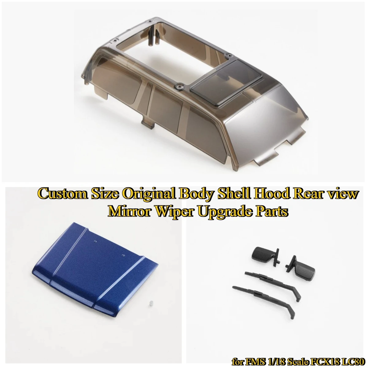 Custom Size Original Body Shell Hood Rear view Mirror Wiper Upgrade Parts for FMS 1/18 Scale FCX18 LC80 RC Car Spare Accessories
