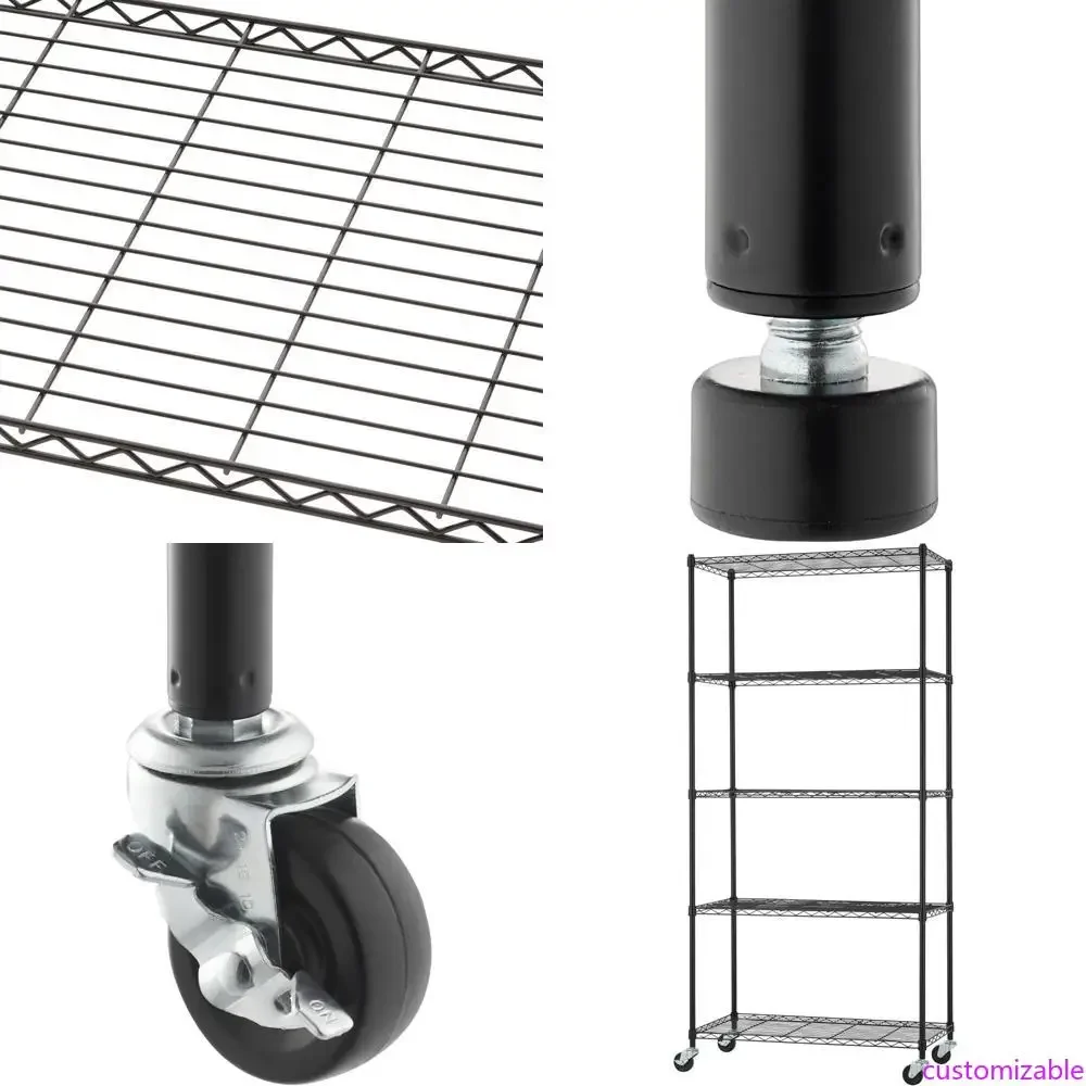 

Adjustable 5-Tier Wire Shelving System with Wheels for Kitchen, Garage, and Storage Solutions, Supporting 400-2000 Pounds