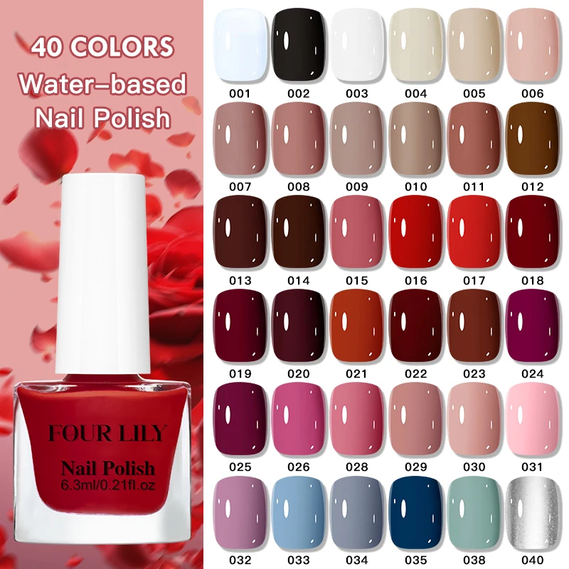 40 Colors Water-based Nail Polish 6.3ml Quick Dry Long Lasting Nail Varnish, No UV Needed, Peel Off Nail Art, Safe For Beginners
