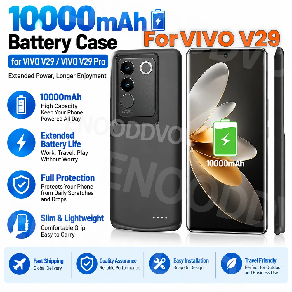10000mAh Battery Case for VIVO V29 Pro 5G Rechargeable External Battery Power Bank Cover For VIVO V29 Battery Charger Case