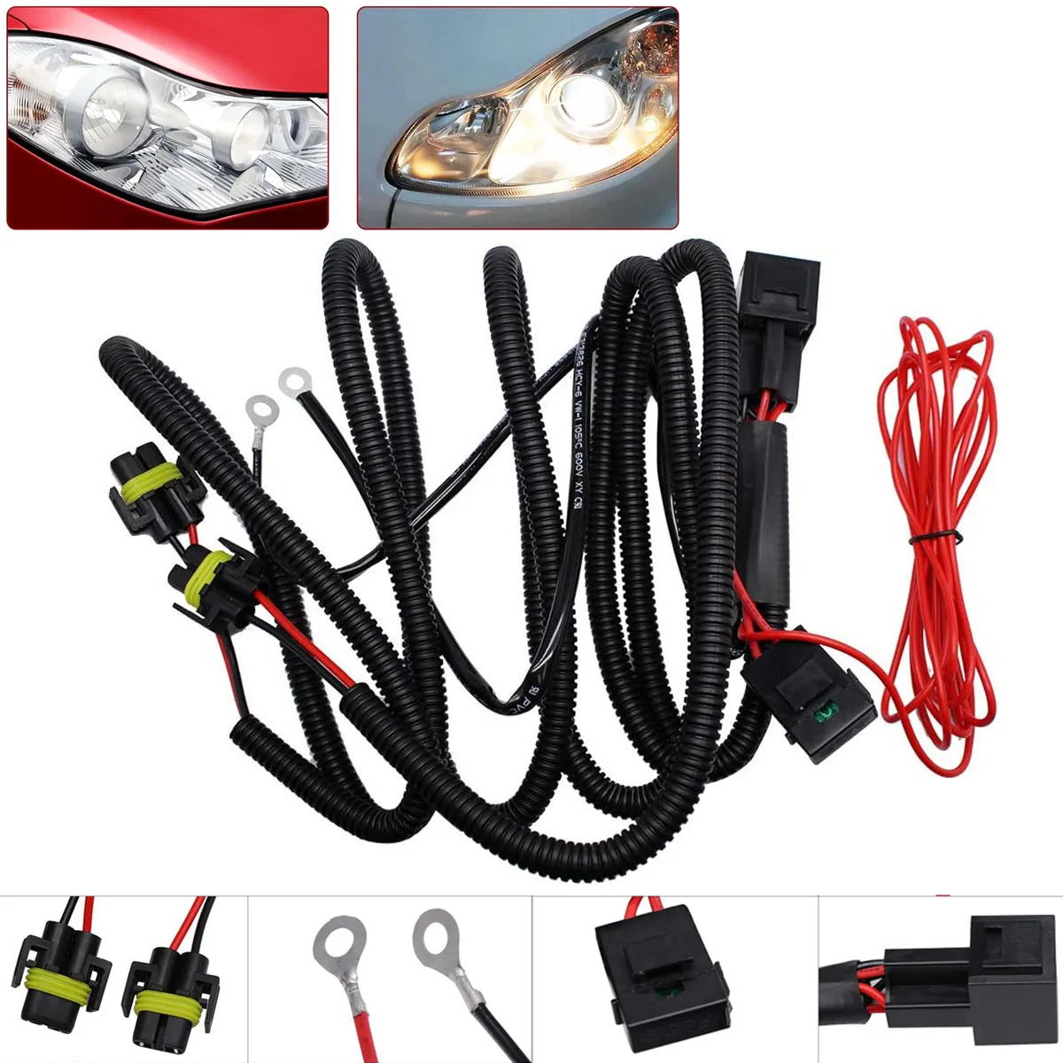 

Car Universal Fog Lamp Harness Line，1pc Conversion Kit H4 Hi/lo HID Lamp Relay Harness ，Suitable for H8 H11 Type