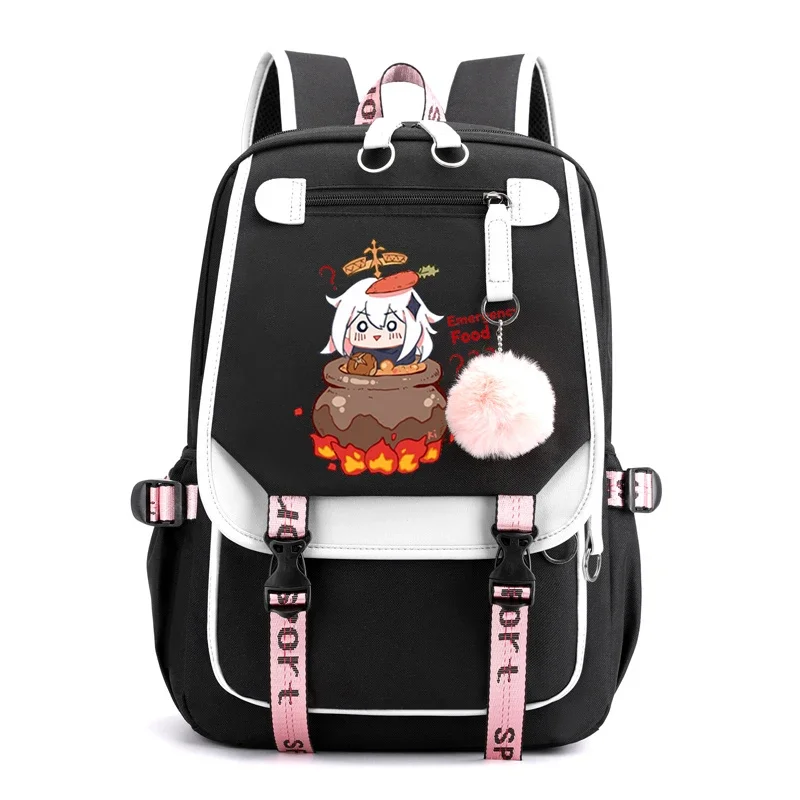 Anime Genshin Impact Backpack Girls Women Bookbag with USB Charging Port Cute Elementary Middle School Shoulder Bag for Teens