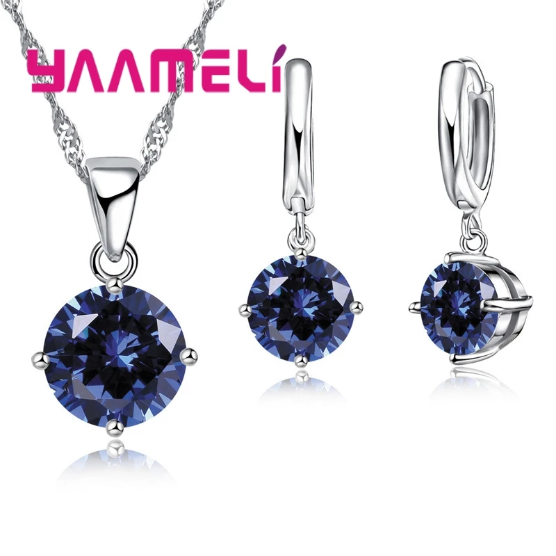 Cost Sales!! Nice 925 Sterling Silver Women Jewelry Set Austrian Crystal Round CZ Crystal  Pendant Necklace Earrings