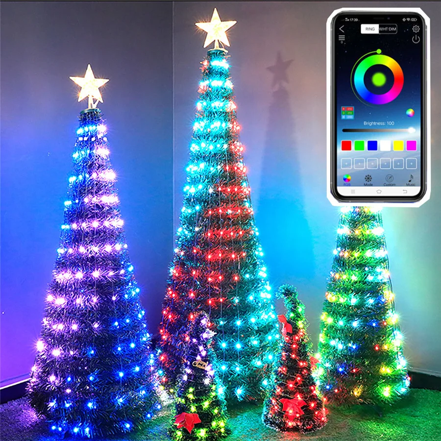 LED RGB USB BT/App Control Fairy String Lights Garland Remote Christmas Tree Lights for Outdoor Home Decoration Holiday Lighting