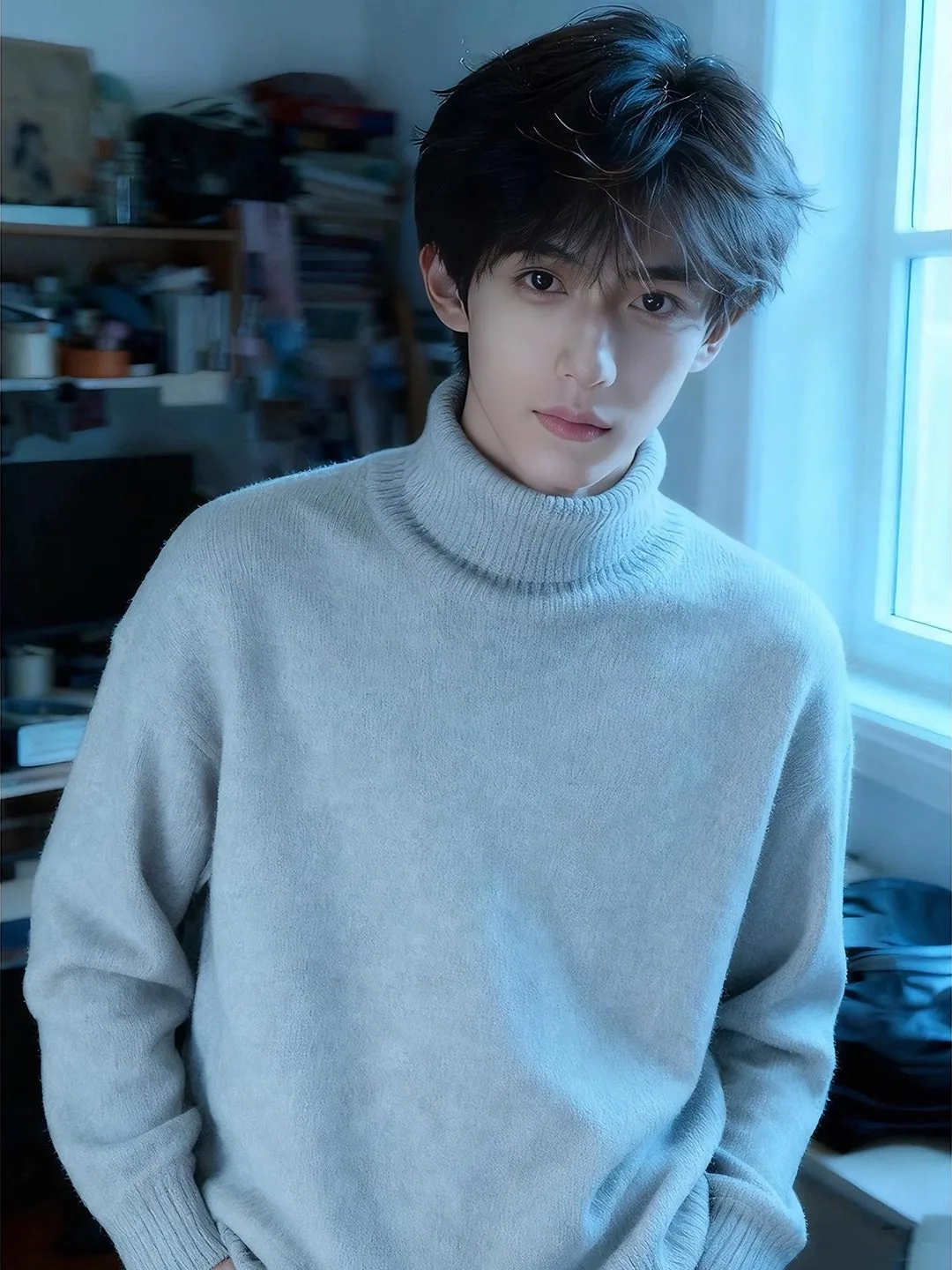 

Soft Fce Lined Slim Fit High Collar Knitwear e Blue Casual Base Layer Winter Sweater for Men Comfortable Loose Sle