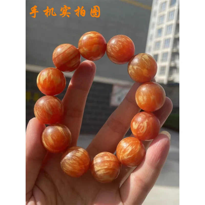 Imperial Blood Wood Full-Translucent Smooth-Grain Bracelet, Northeast Pine Seed Beads, Unisex 108-Bead Buddhist