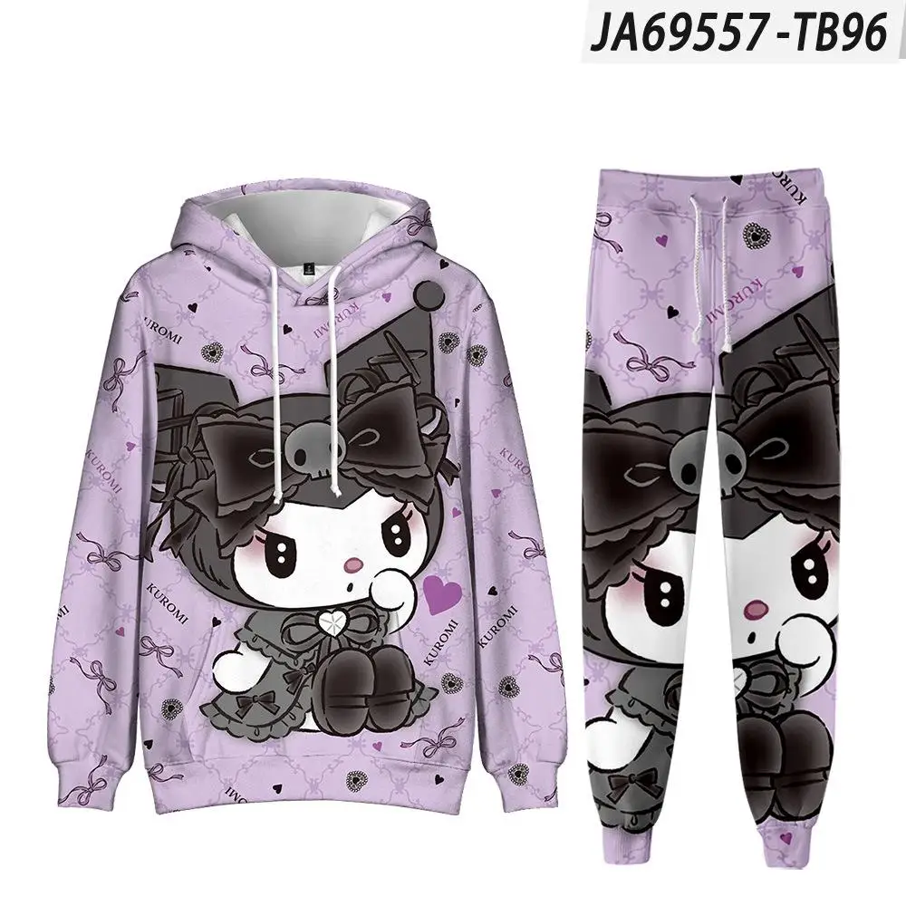 

Cartoon Kuromi Women Sweatshirt Suit Sanrioed Kawaii Cute Female Clothing Long Sleeved Hoodie Pants Girls Printed Sports Set