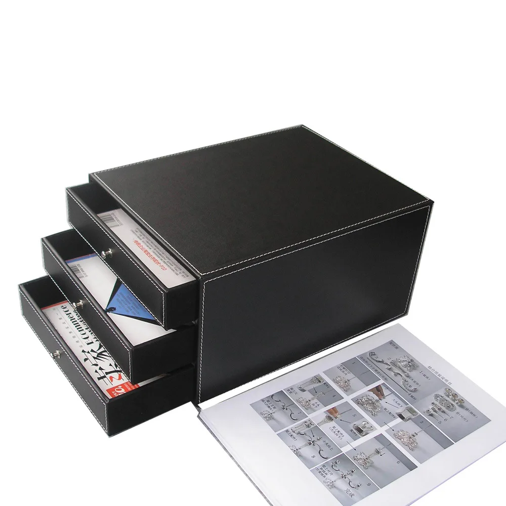 Business Office Documents Three-Layer Leather Storage Cabinet A4 Paper Chest Of Drawers High-End Office Creative File Cabinet