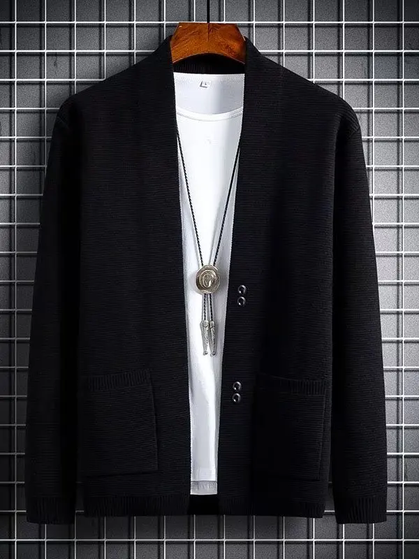 

Мужской открытый кардиган-свитер на весну-осень, свободный крой, V-образный вырез, универсальный, вязаный, повседневный, комфортный трикотаж