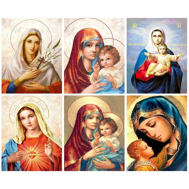 

CHENISTORY Painting By Number The Virgin Mary and the Child Kits Handpainted Picture By Number Drawing On Canvas Home Decor