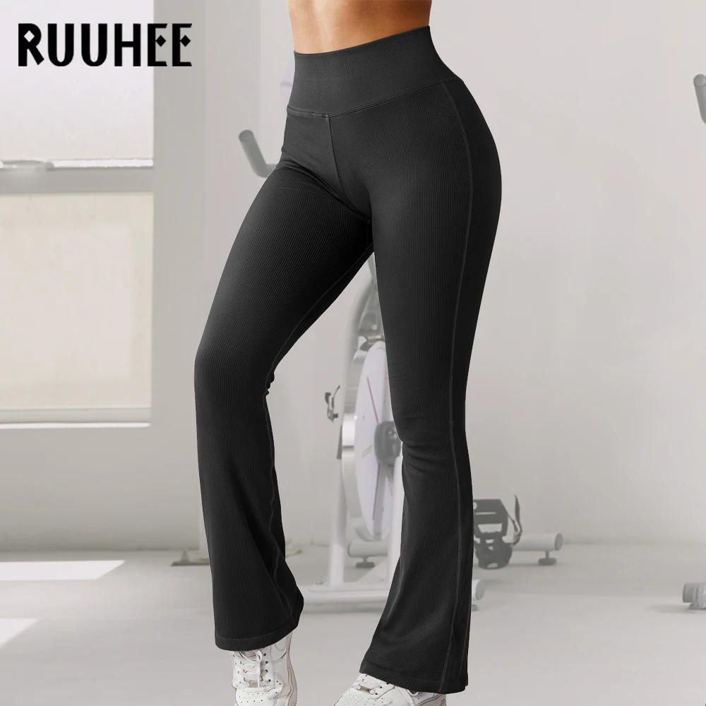 RUUHEE Seamless Ribbed Leggings Women Flared Leggings For Fitness Butt Lifting Leggings Push Up High Waist Flared Pants Women