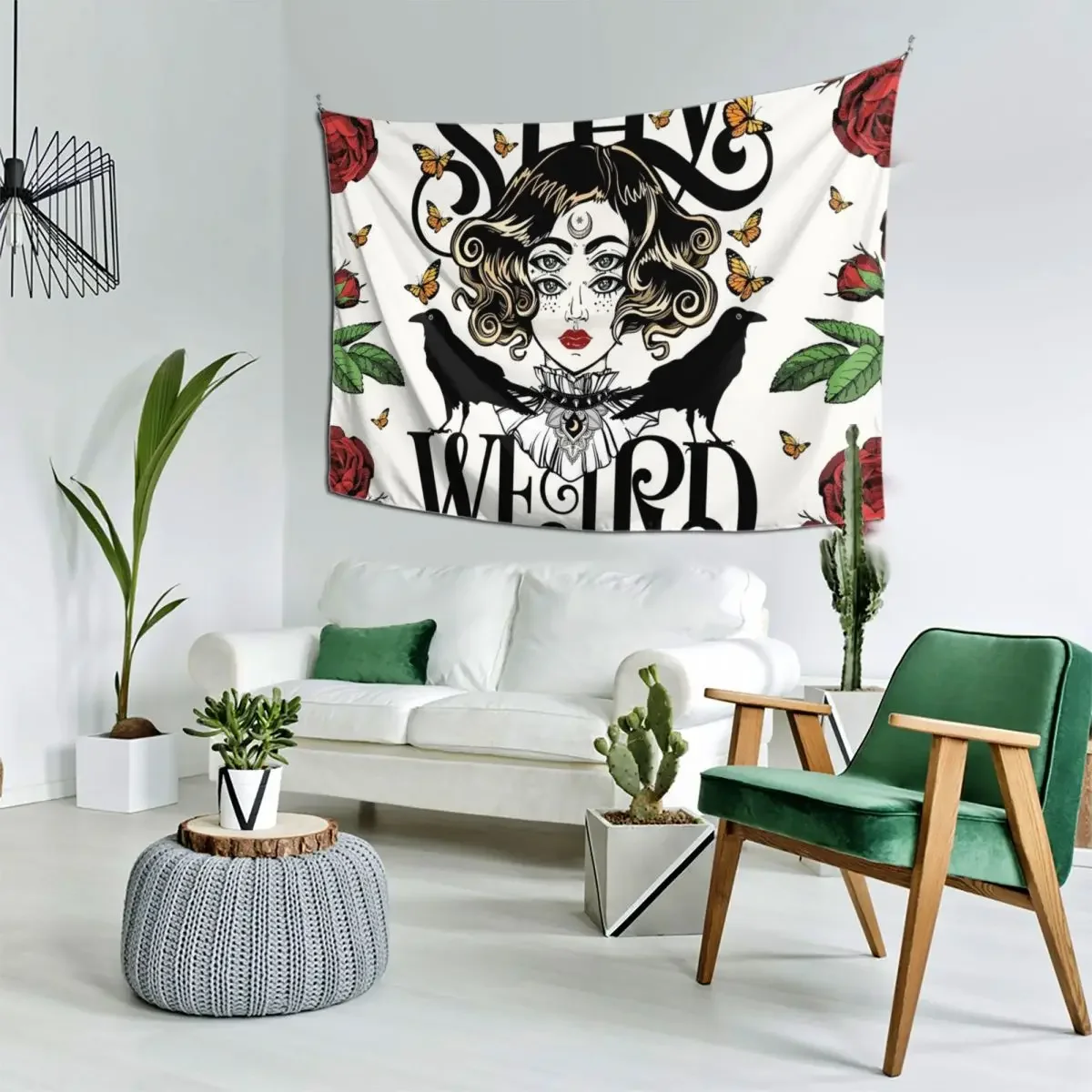 

Rose and The Ravens {Stay Weird} Colour Version Tapestry Aesthetic Decoration House Decor Tapestry