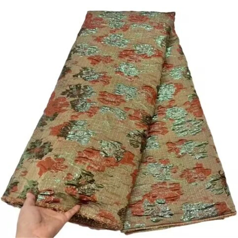 Green Latest Floral Brocade Fabric Jacquard Lace Cloth Nigerian Damask Organza Mesh Material French Tulle Net Tissus For Sewing