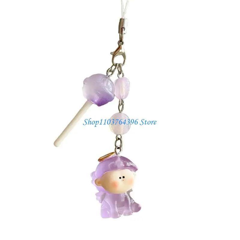 Luminous Angel Lollipop Keychain Cartoon Designing Holder Phone Strap Charm for Women And Anime Lovers